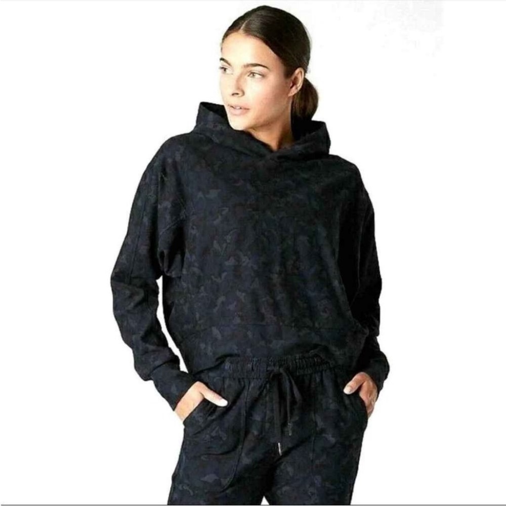 Athleta Farallon Printed Sweatshirt Womens XXS Camo Hoodie Blue Black 572247